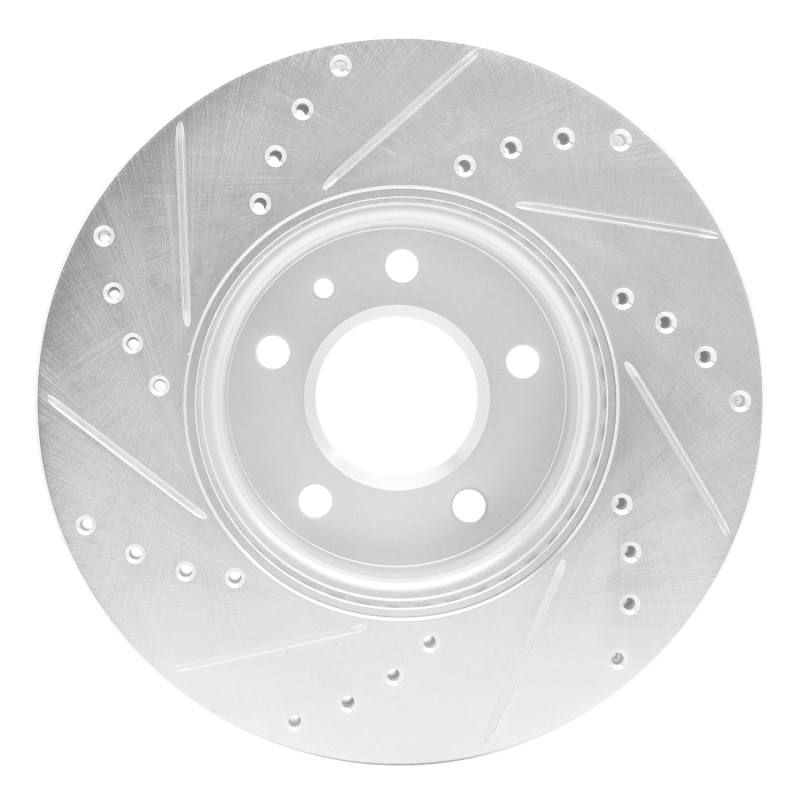 Cadillac ATS Brake Rotor (1) - Front Right - R1 Concepts - Drilled & Slotted - Silver - `13-`25